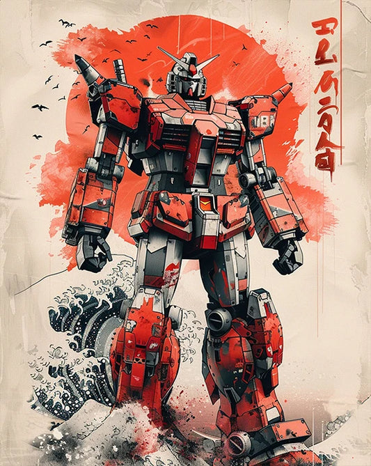 Poster Transformers Robot Vintage Style Japonais Rouge