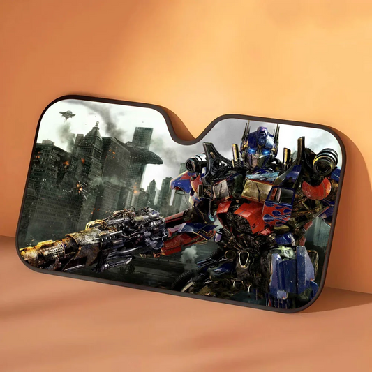 Pare-Soleil Transformers Optimus Prime Bataille Urbaine — Protection Solaire Auto Ville Grise